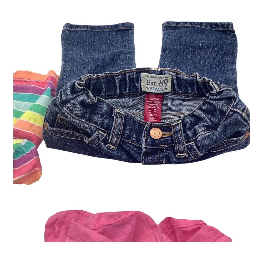 1989 Place Clothing Lot 4pc Girls 6-9 Months Shirts Stretch Boot Cut Denim Jeans